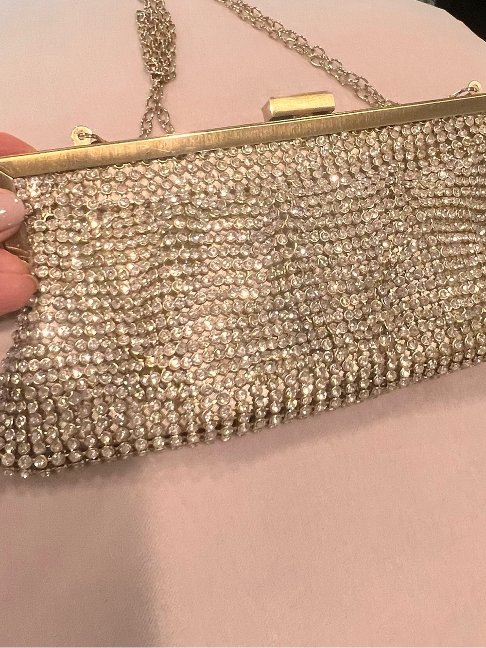 Crystal-Embellished Evening Clutch in Silver